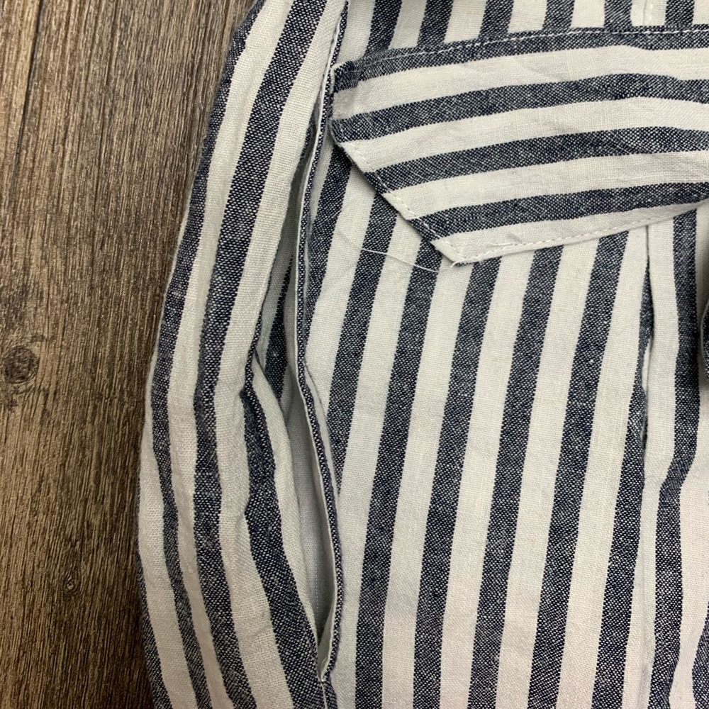 Olivaceous cute striped linen paper bag shorts - Picture 3 of 8